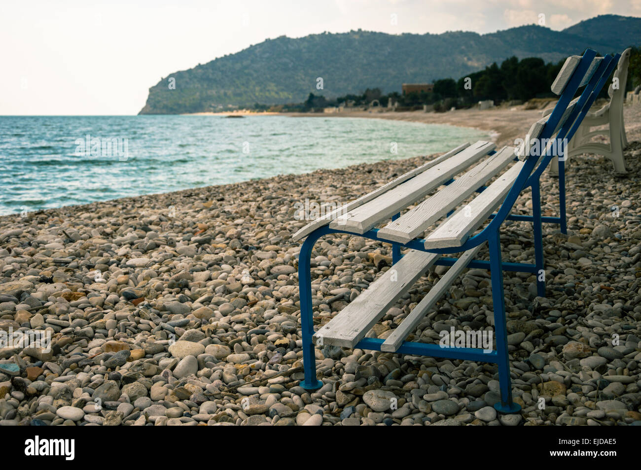 bench on a beach Stock Photo