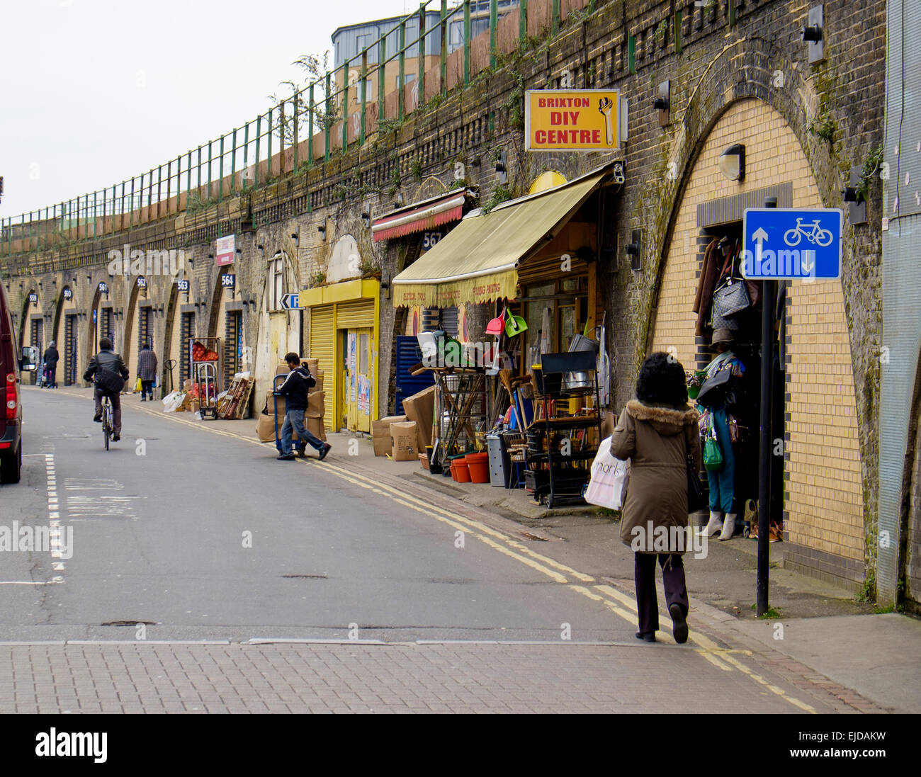 March 2015: Business premises in Brixton Station Road under Brixton railway arches threatened with eviction Stock Photo