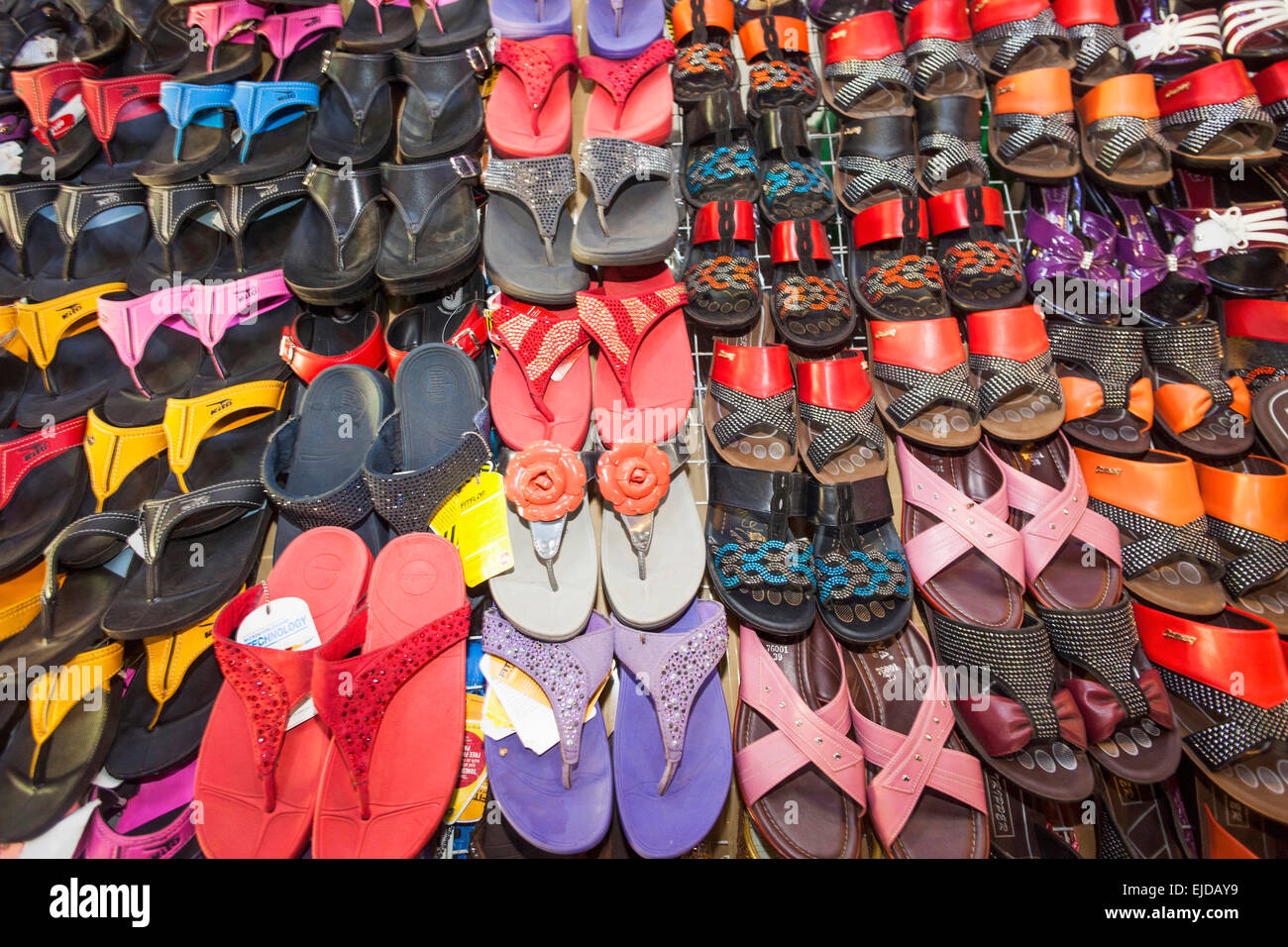 Cambodia, Siem Reap, The Old Market, Display of Sandals Stock Photo Alamy