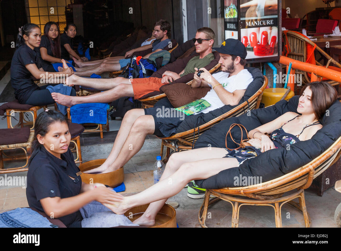 Cambodia, Siem Reap, Tourists Having Massage Stock Photo Alamy
