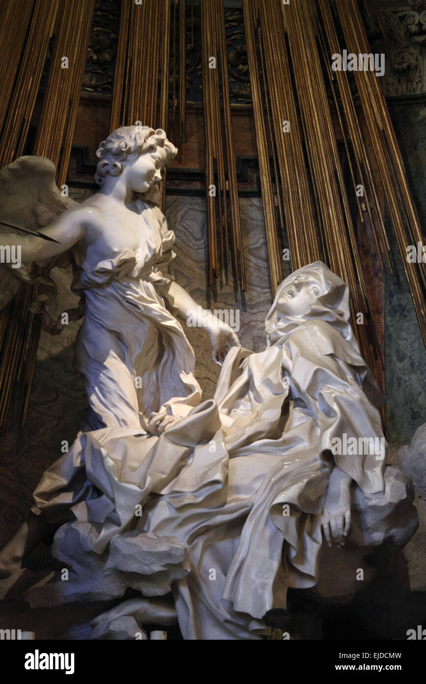 Ecstasy of Saint Teresa. Baroque statue by Gian Lorenzo Bernini in the Church of Santa Maria della Vittoria in Rome, Italy. Stock Photo