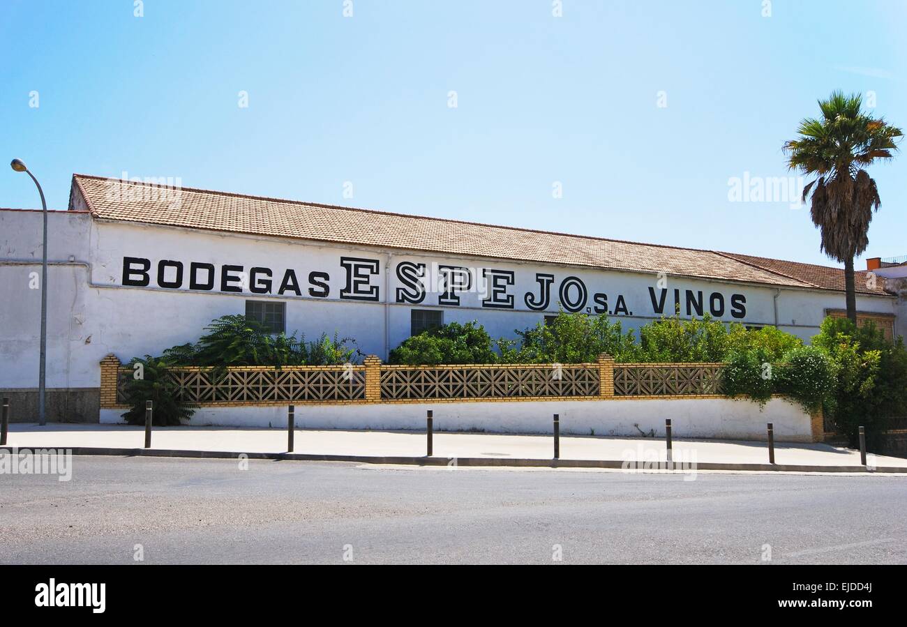 Outside view of the Mirror wine warehouse (Bodegas Espejo), Montilla, Cordoba Province, Andalusia, Spain, Western Europe. Stock Photo