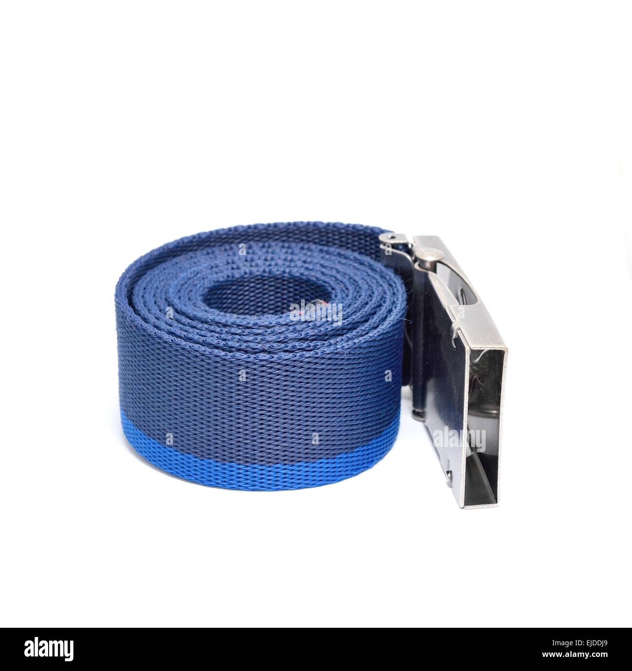 blue-rolled-belt-placed-on-a-white-background-belt-is-made-from