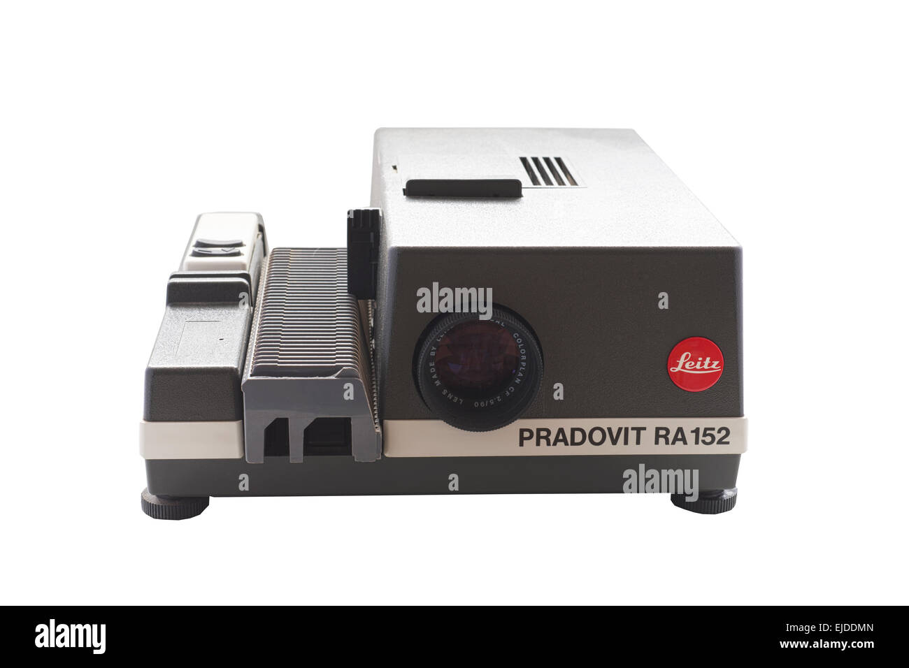 A Leitz Pradovit RA152 Leica 35mm slide transparency projector on a white background Stock Photo