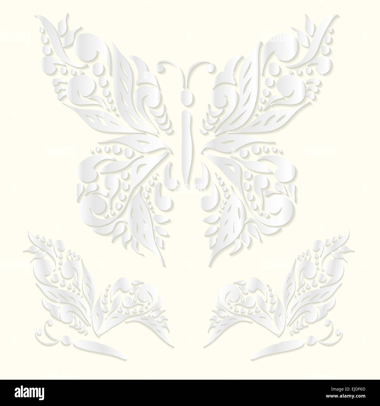 Set of decorative white butterflies cut from paper. Vector illustration ...