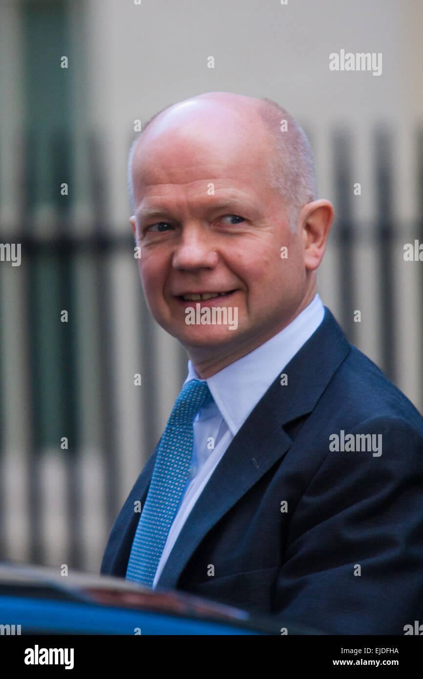 London, UK. 24th March, 2015. Members of the Cabinet gather at Downing street for their weekly meeting. PICTURED: William Hague, Leader of the House of Commons Credit:  Paul Davey/Alamy Live News Stock Photo