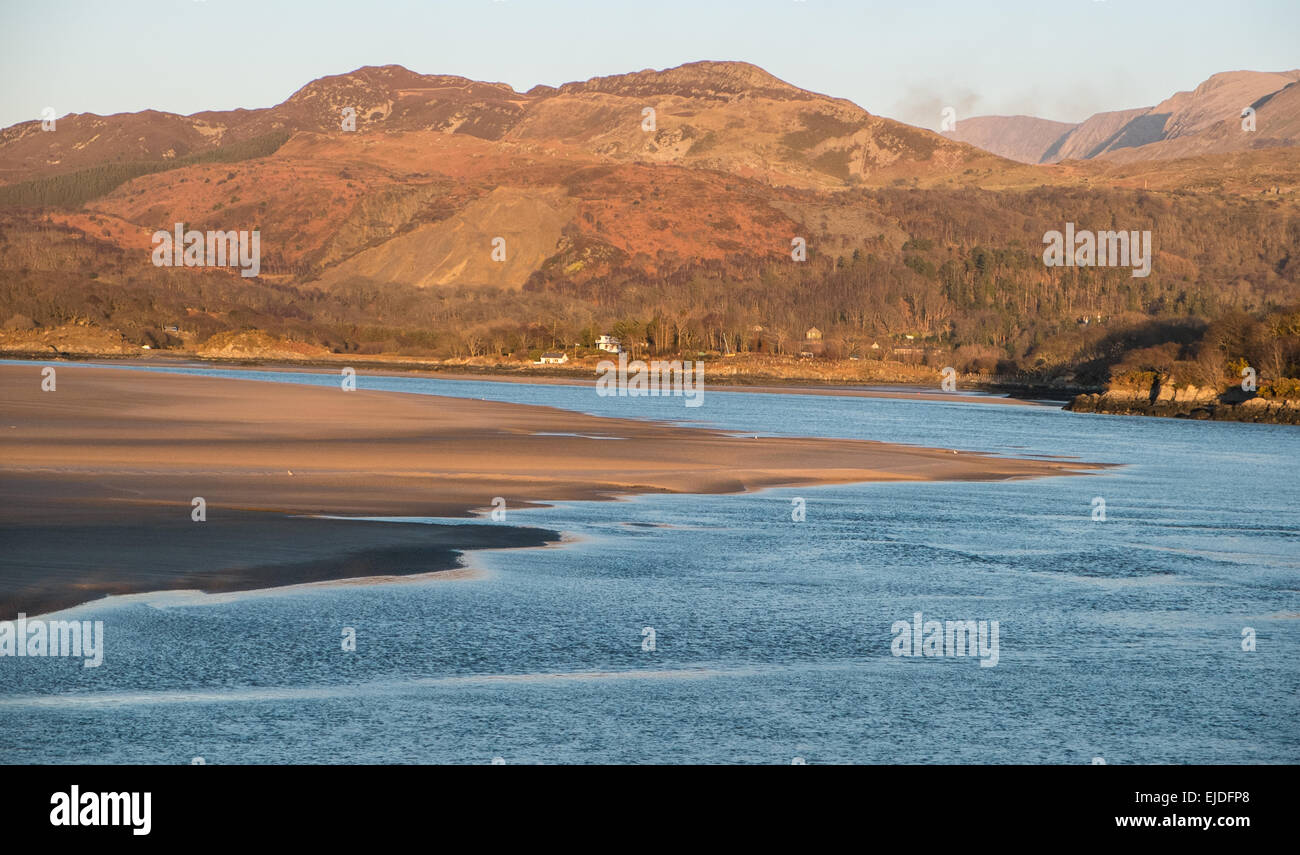 Mawddach river and estuary of Barmouth Bay at sunset,sundown,south