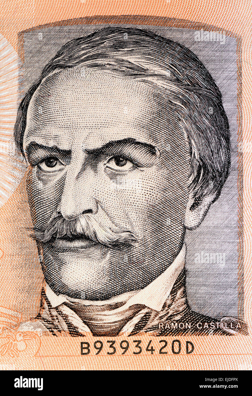 Detail from a Peruvian 100 Intis banknote showing Ramon Castilla ...