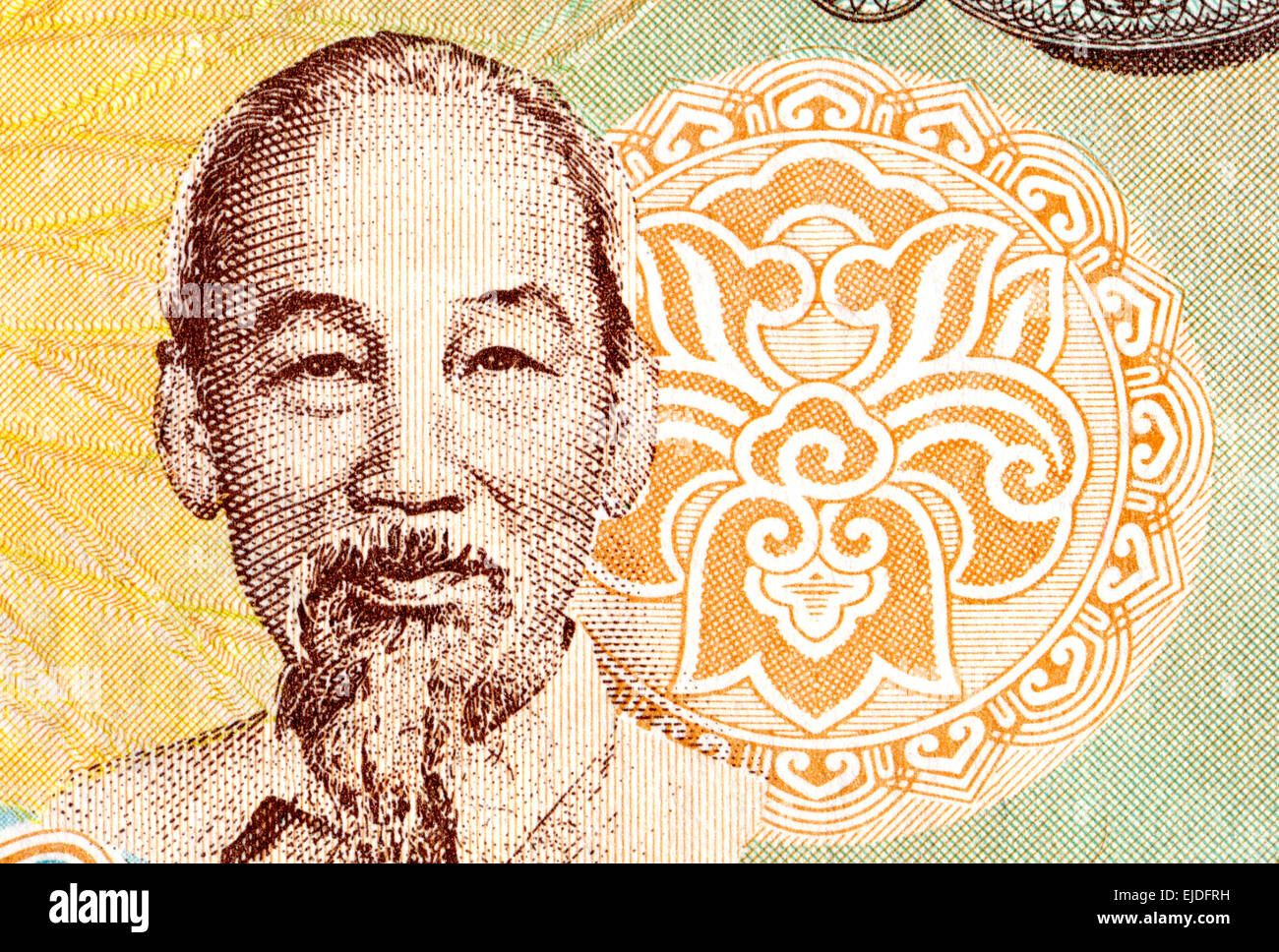 Detail from a Vietnamese banknote showing portrait of Ho Chi Minh Stock Photo