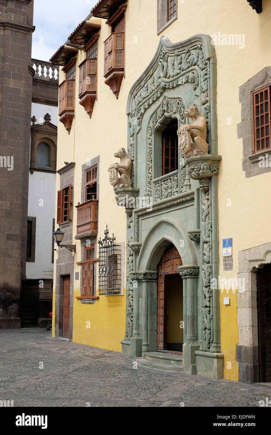 The ornate entrance to Columbus House Museum, La Vegueta, Las Palmas, Gran Canaria, Spain Stock Photo