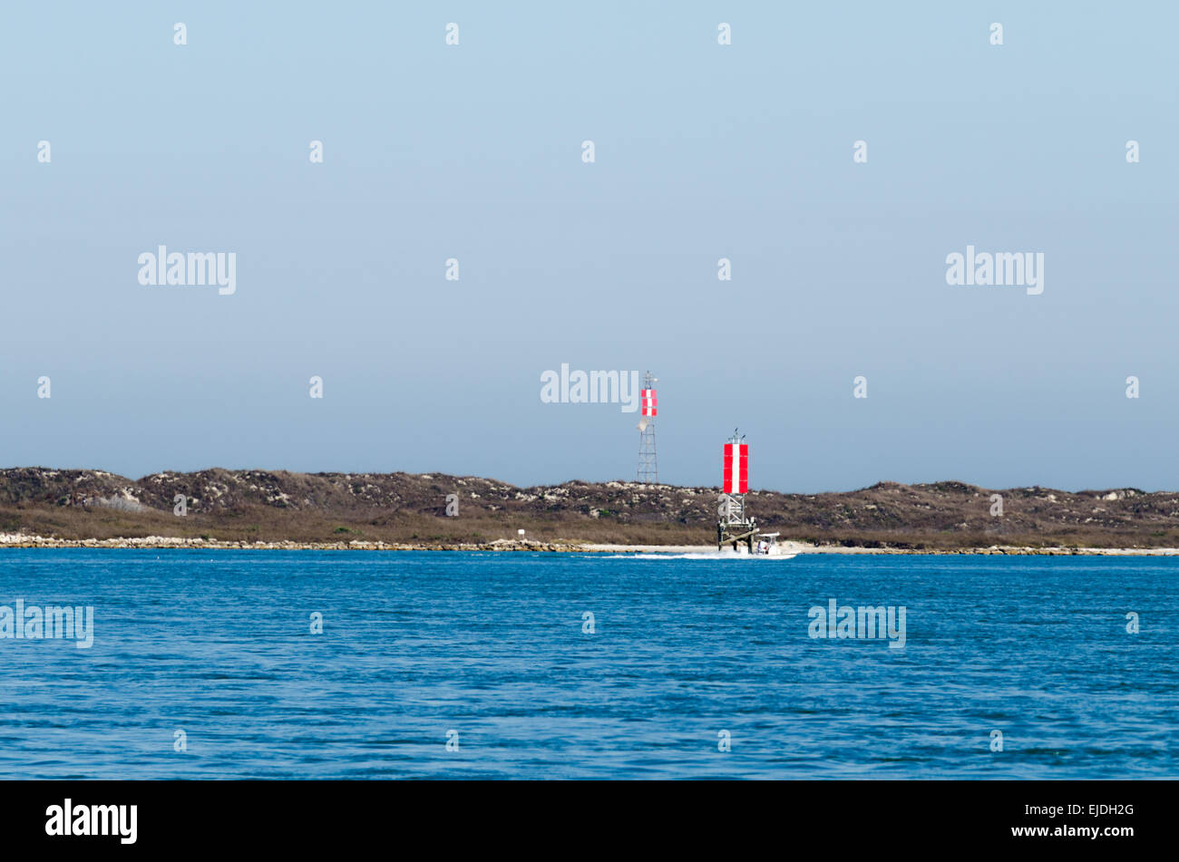 Range marker aid to navigation shows where vessel is relative to the center of  the ship channel Stock Photo