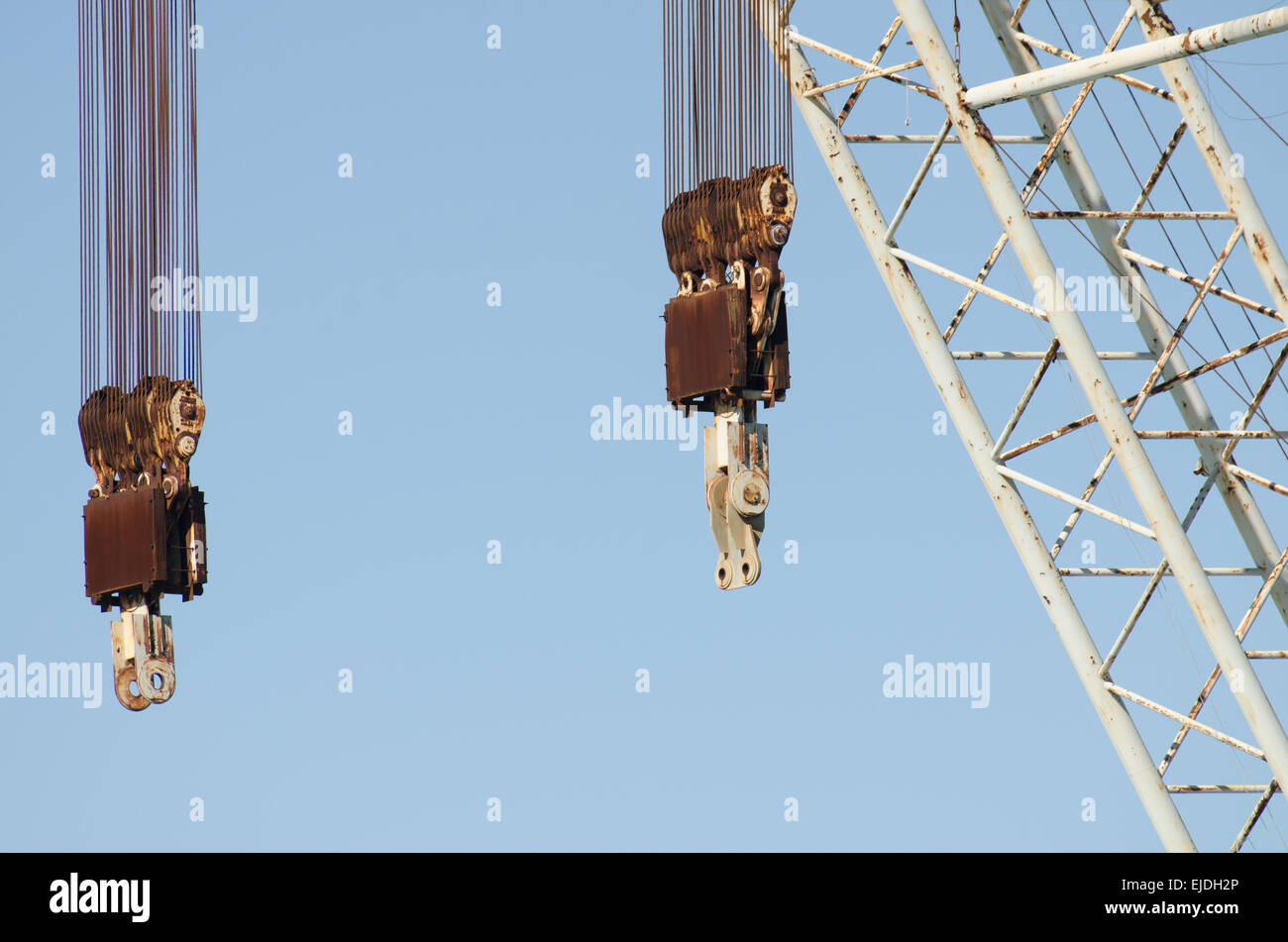 Lift points on 15 thousand ton cranes at the General Marine shipyard in Corpus Christi, Tx Stock Photo