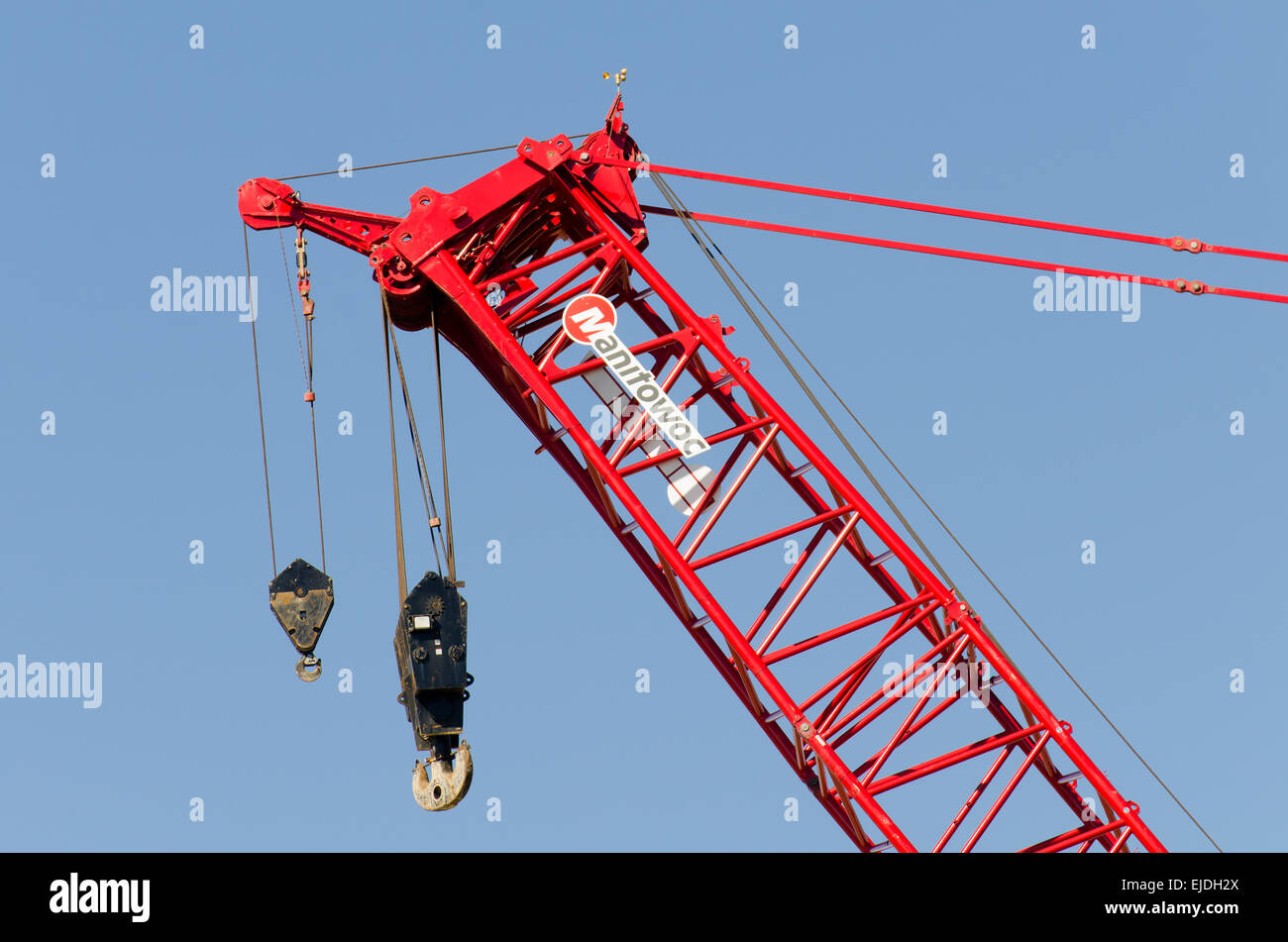 Top of a Manitowoc heavy lift crane Stock Photo