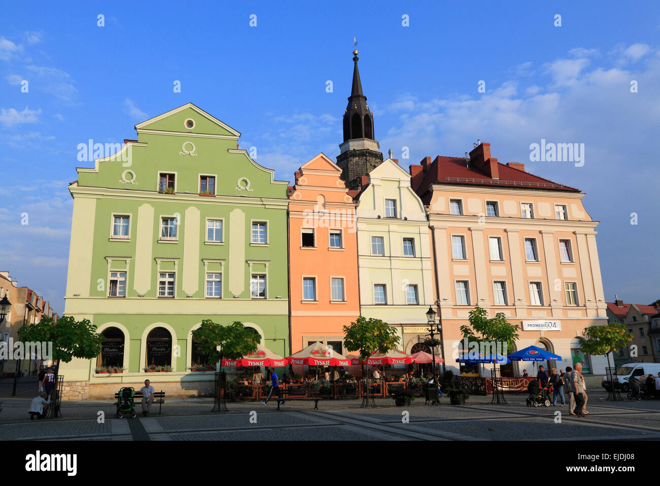 Houses at market square, Boleslawiec (Bunzlau), Lower Silesia, Poland, Europe Stock Photo