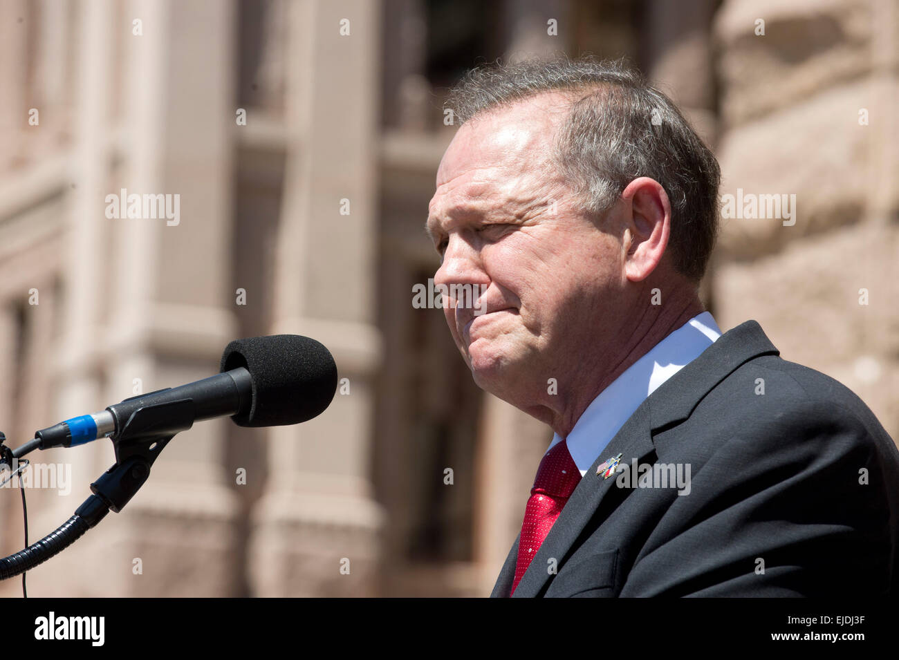 Austin, Texas, USA. 23rd March, 2015. Controversial  Alabama Supreme Court Chief Justice Roy Moore speaks at a rally of conservative Texas legislators opposing gay marriage at a Texas Capitol rally Monday.  Moore has told Alabama judges to ignore a recent federal court ruling allowing gay marriage in the state. Credit:  Bob Daemmrich/Alamy Live News Stock Photo