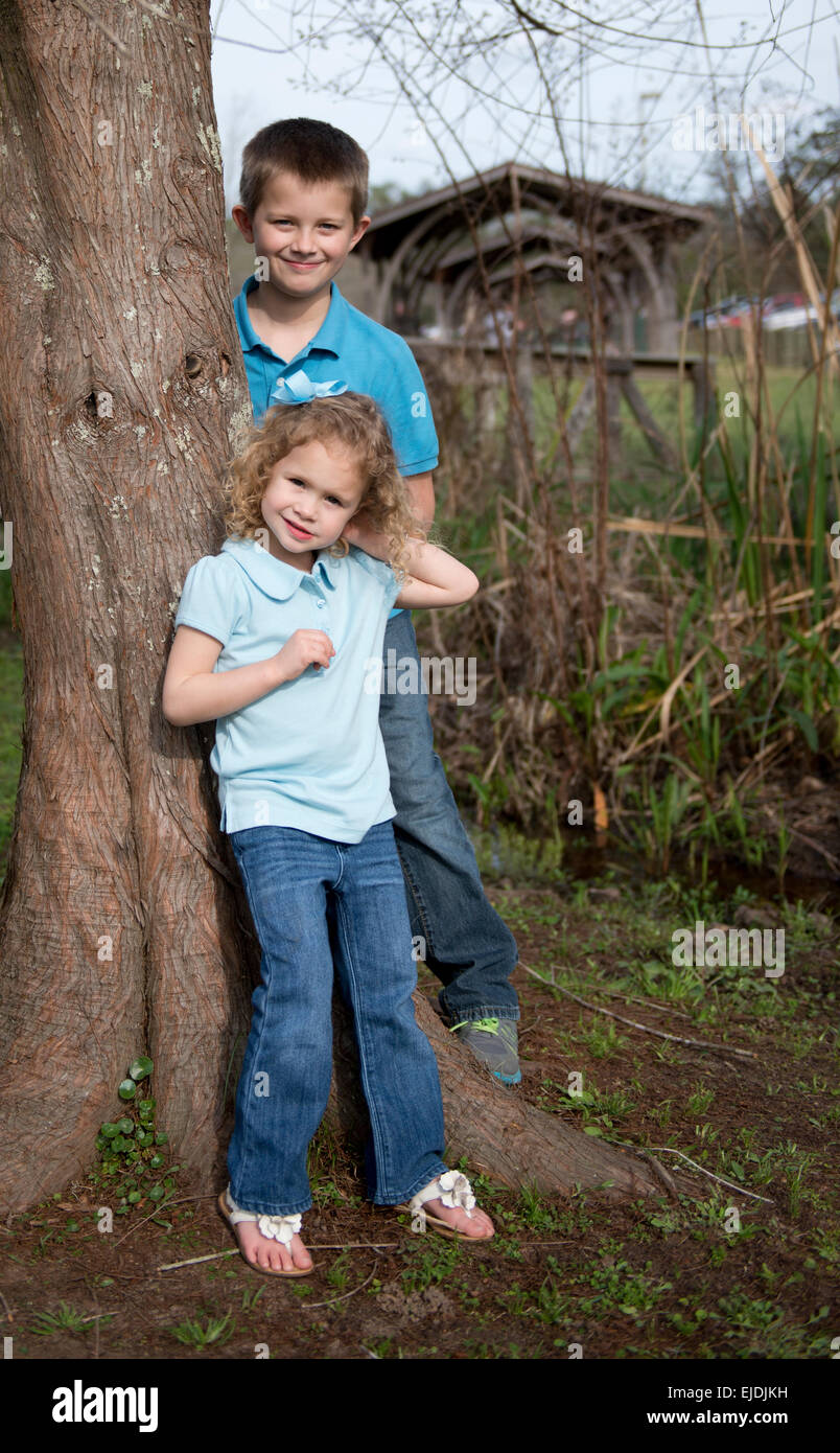 Young boy and girl at park, portrait Stock Photo