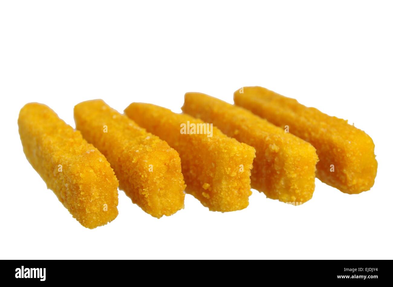 fried fish fingers on white background Stock Photo