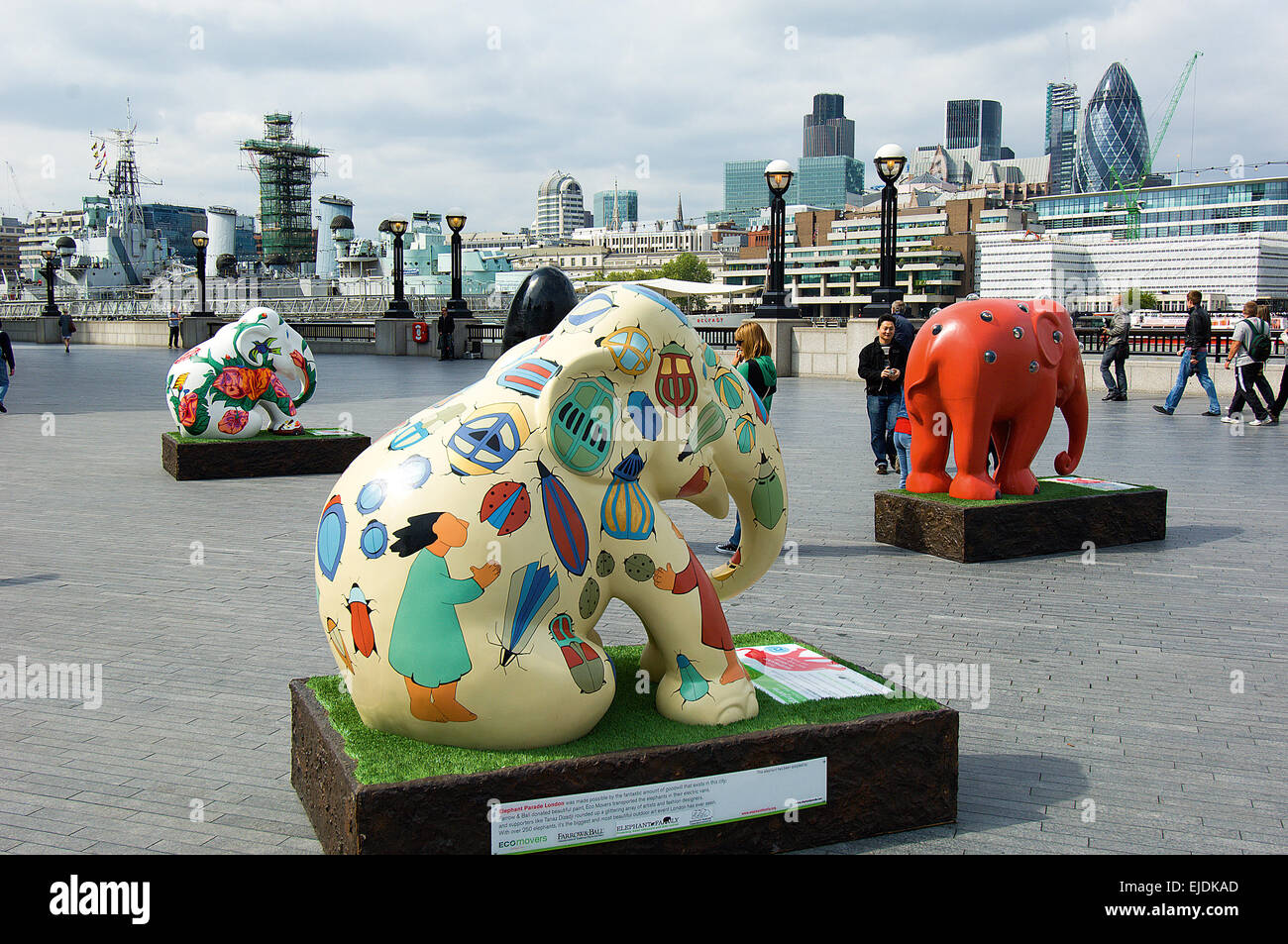 There were 260 elephants scattered all over central London in the summer of 2010. Each one was designed by someone different. Stock Photo