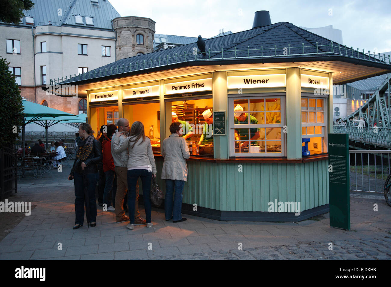 Cologne, snack bar at Hafenterrasse, Northrhine Westphalia, Germany