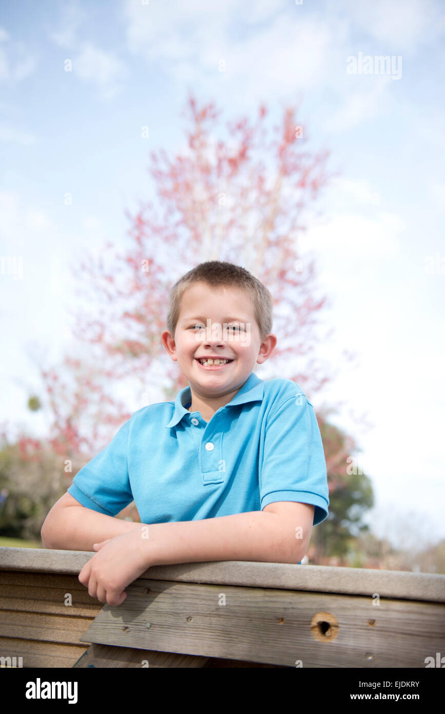 young boy at park, portrait Stock Photo