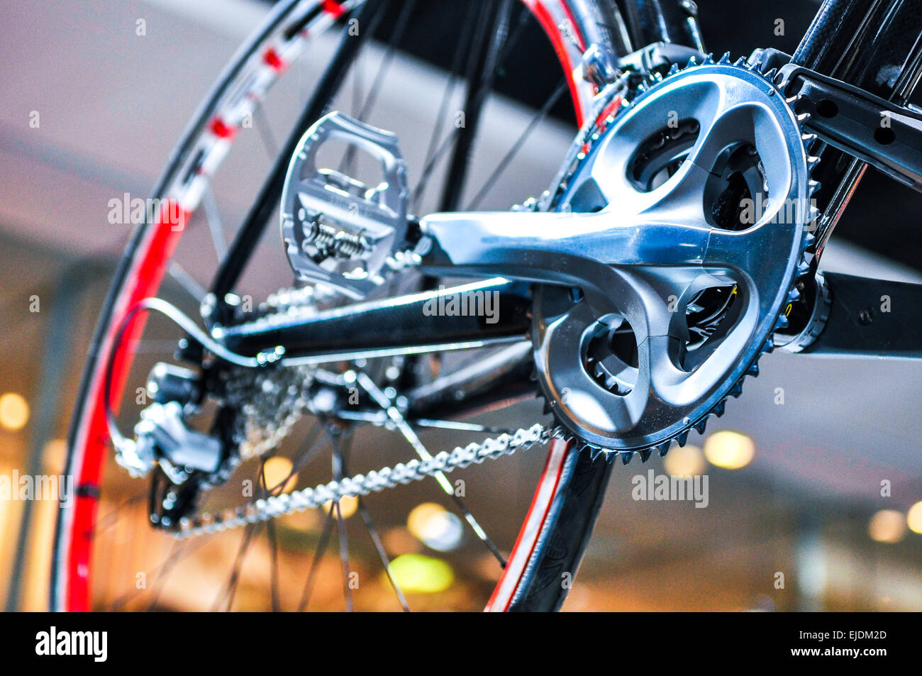 gear and chain of racing bicycle closeup Stock Photo
