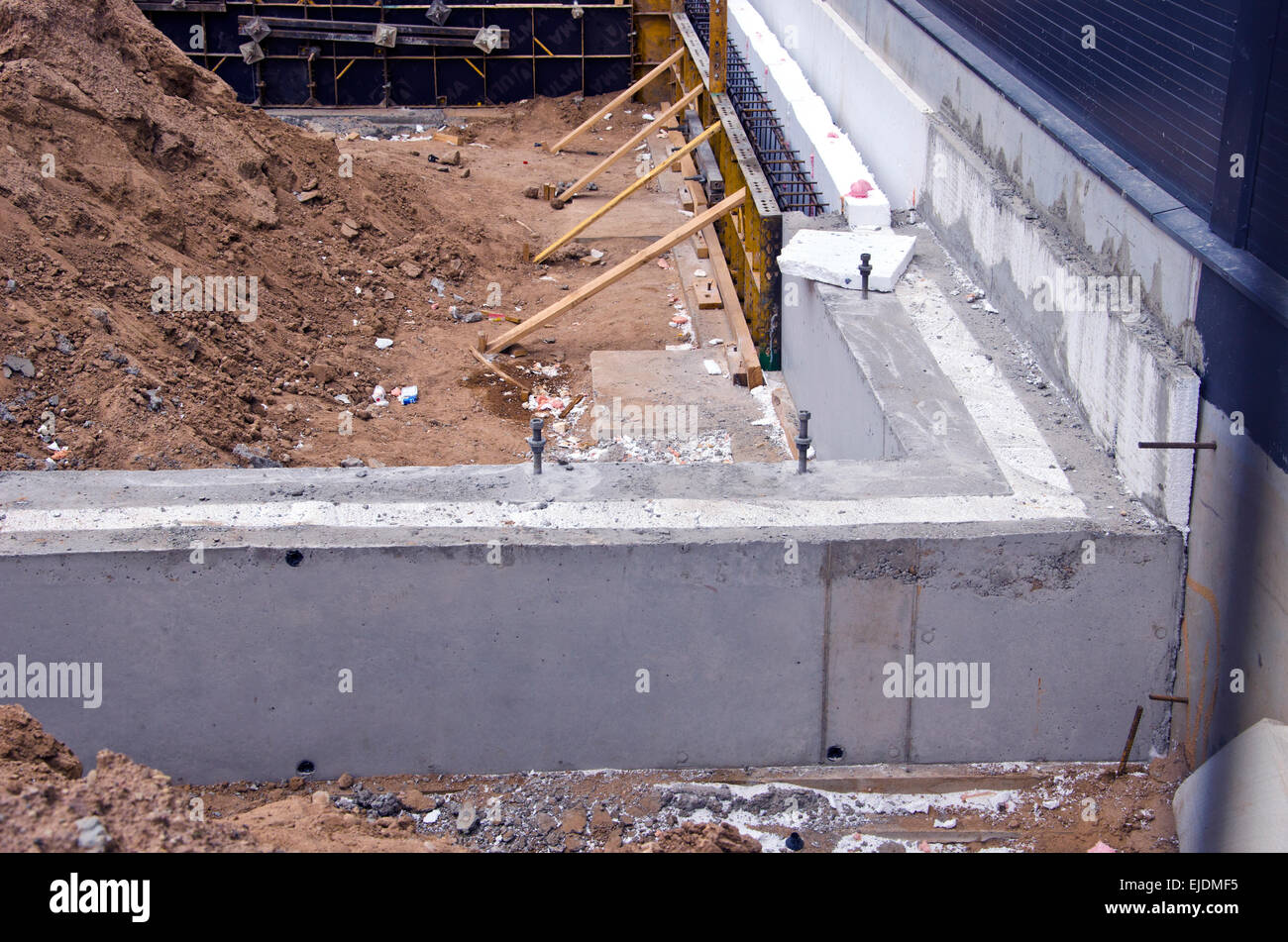 concrete foundation urban house with insulation material Stock Photo