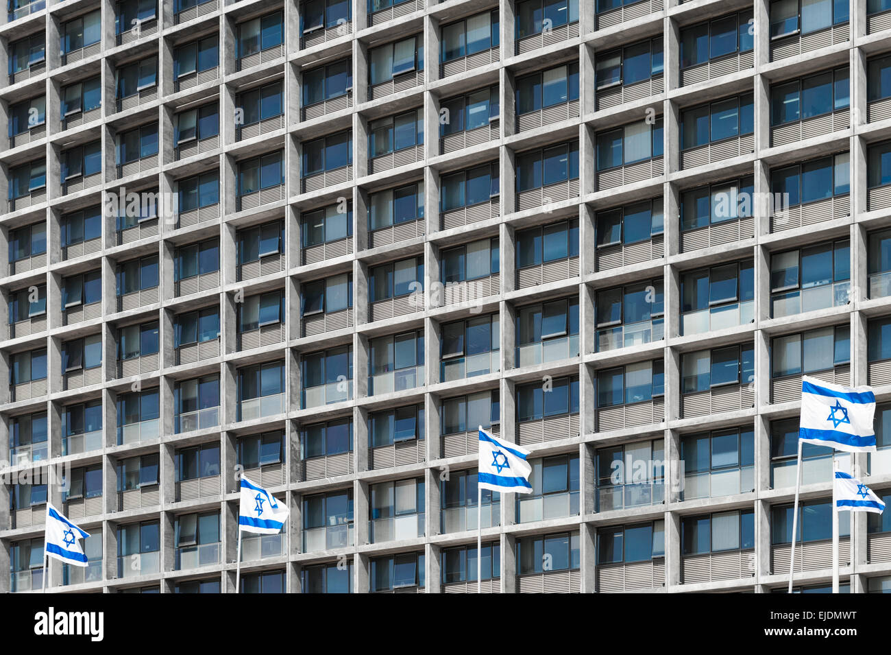 Israel, Tel Aviv-Yafo, Israeli flags in front of the city hall Stock Photo