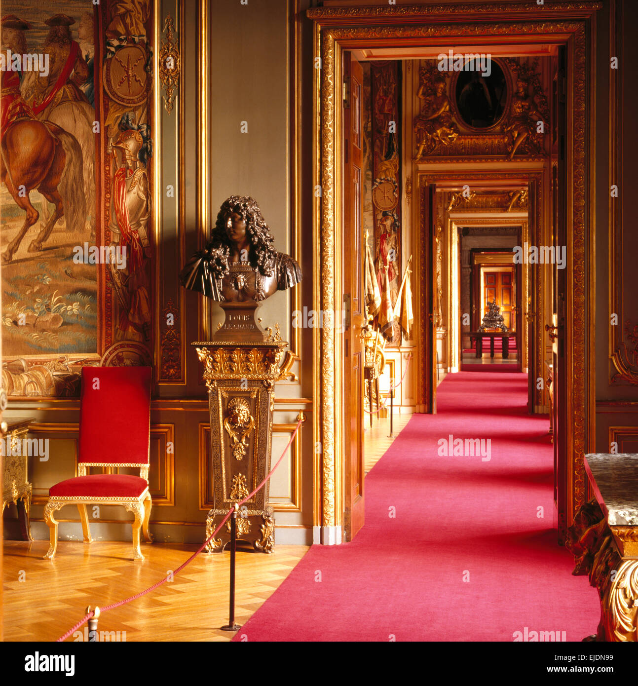 Red carpet in grand rooms in Blenheim Palace, birthplace of Sir Winston Churchill Stock Photo