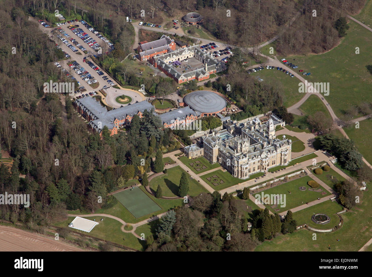 aerial view of Thoresby Hall Hotel in Thoresby Park, Ollerton, Nottinghamshire, UK Stock Photo