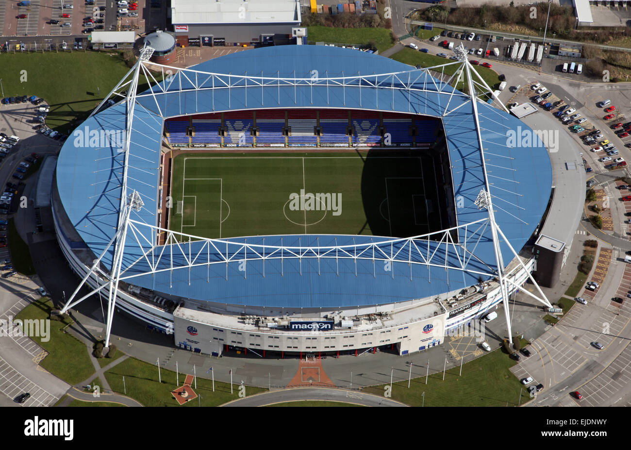 aerial view of Bolton Wanderers Macron football ground Stadium, formerly  the Reebok Stadium Stock Photo - Alamy