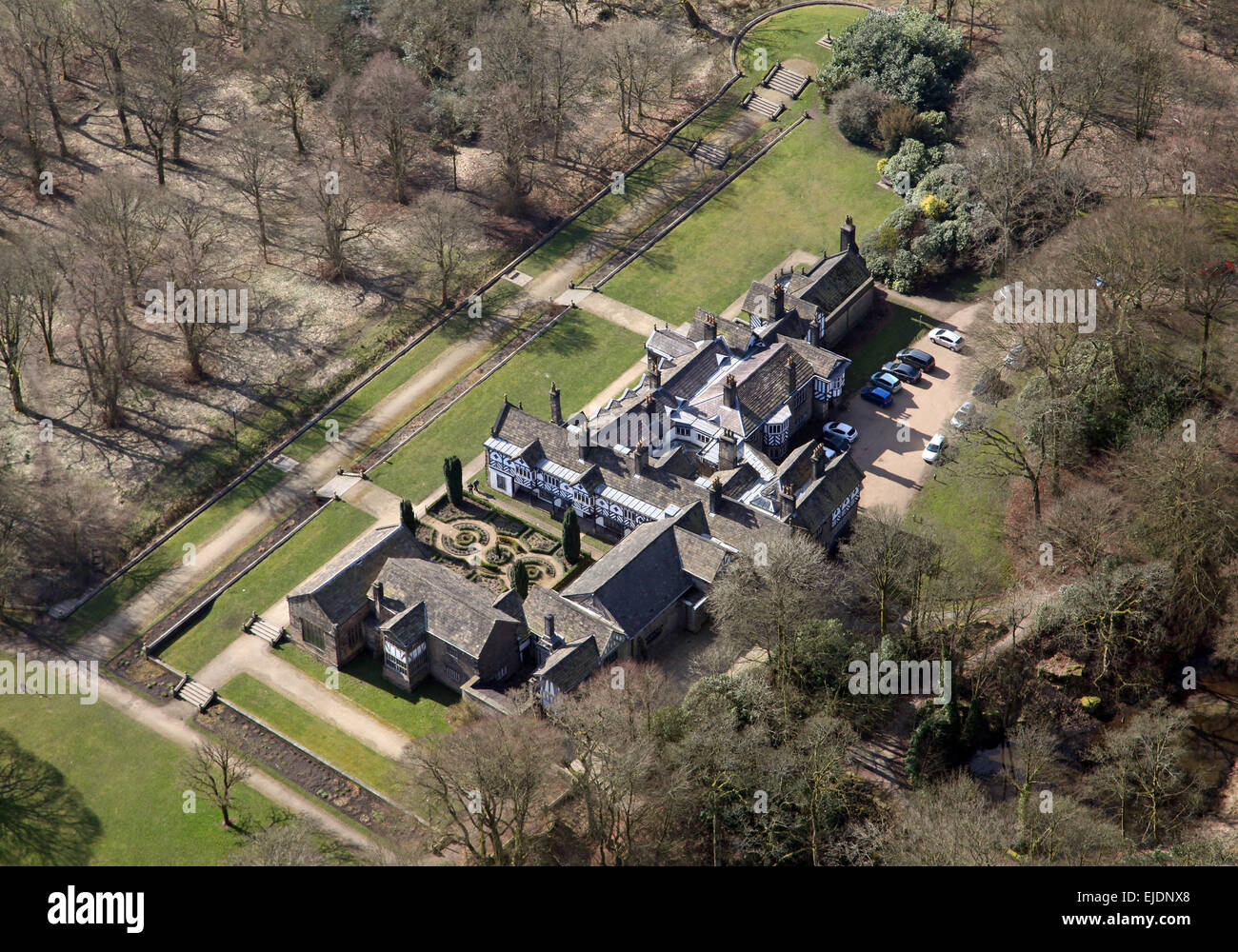 aerial view of Smithills Hall near Bolton, Lancashire, UK Stock Photo