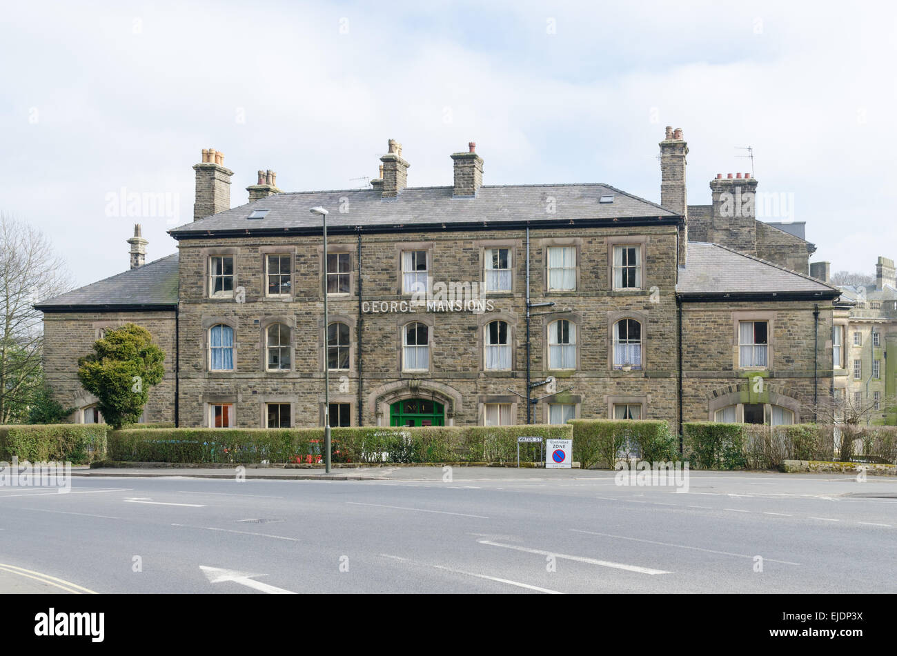 George Mansions, Grade 2 listed building in the Derbyshire spa town of Buxton Stock Photo