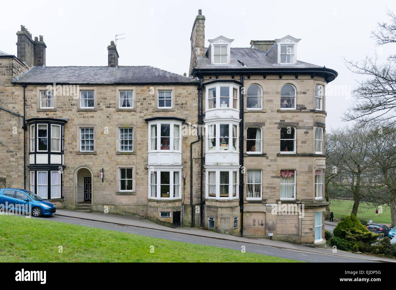 A row of houses on the steep road, Hall Bank, in the