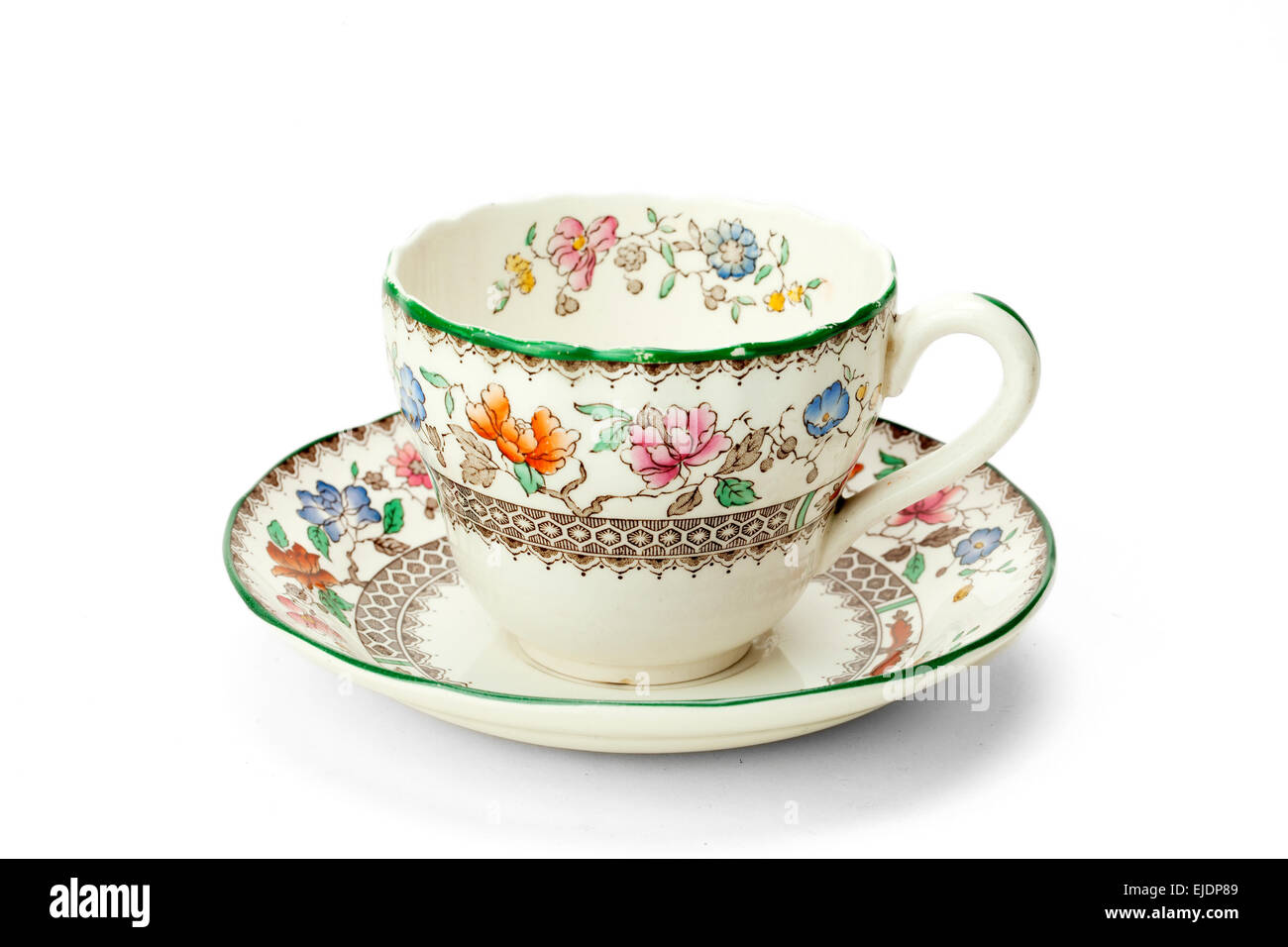 Pretty teacup saucer 'Chinese Rose' by Spode pottery,  Englnd. Stock Photo