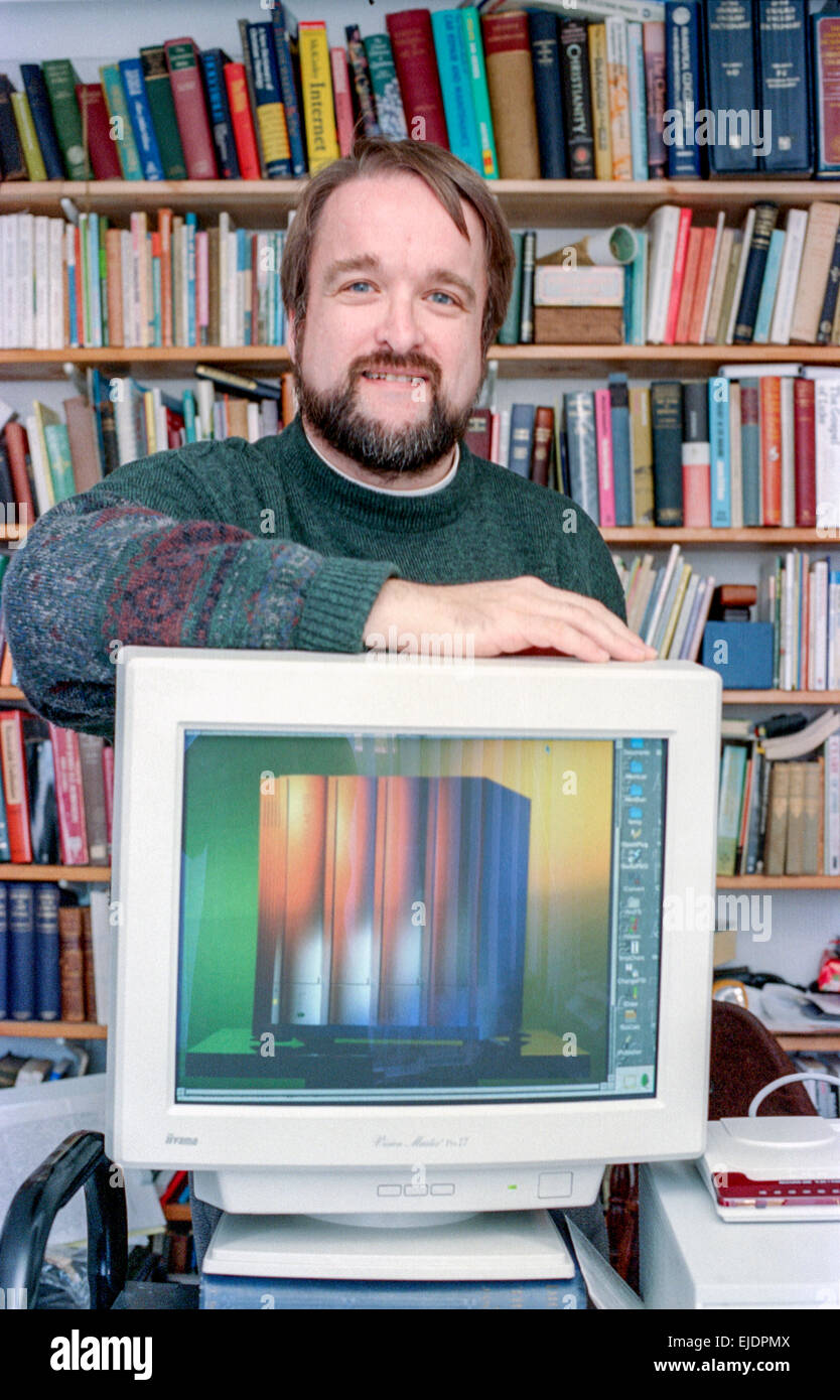 Methodist Minister Stuart Bell with his Acorn computer. Stock Photo