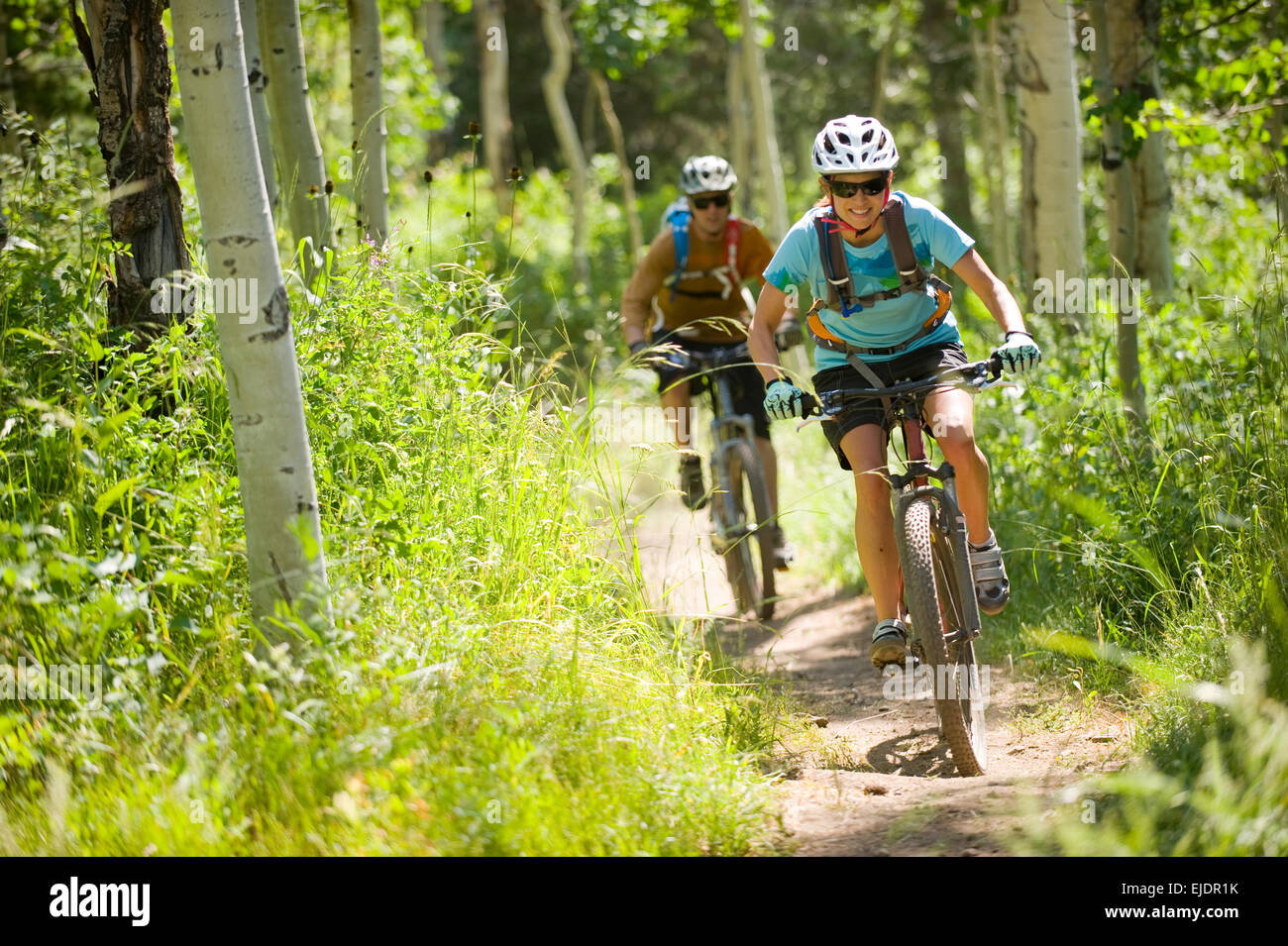 Man and woman mountain biking, Park City, Utah Stock Photo Alamy