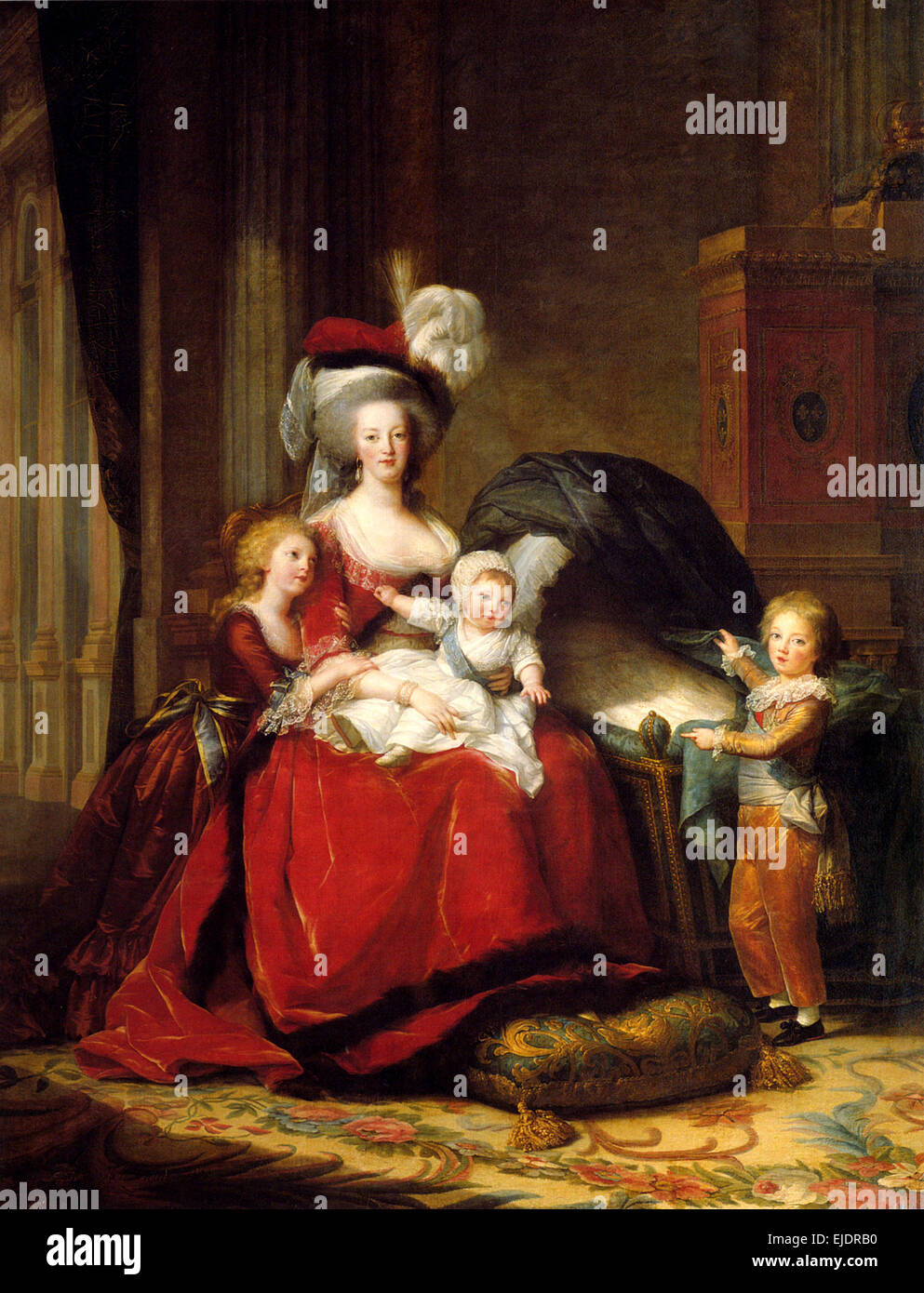 Marie Antoinette and her children Marie Thérèse, Louis Charles (on her lap), and Louis Joseph Stock Photo