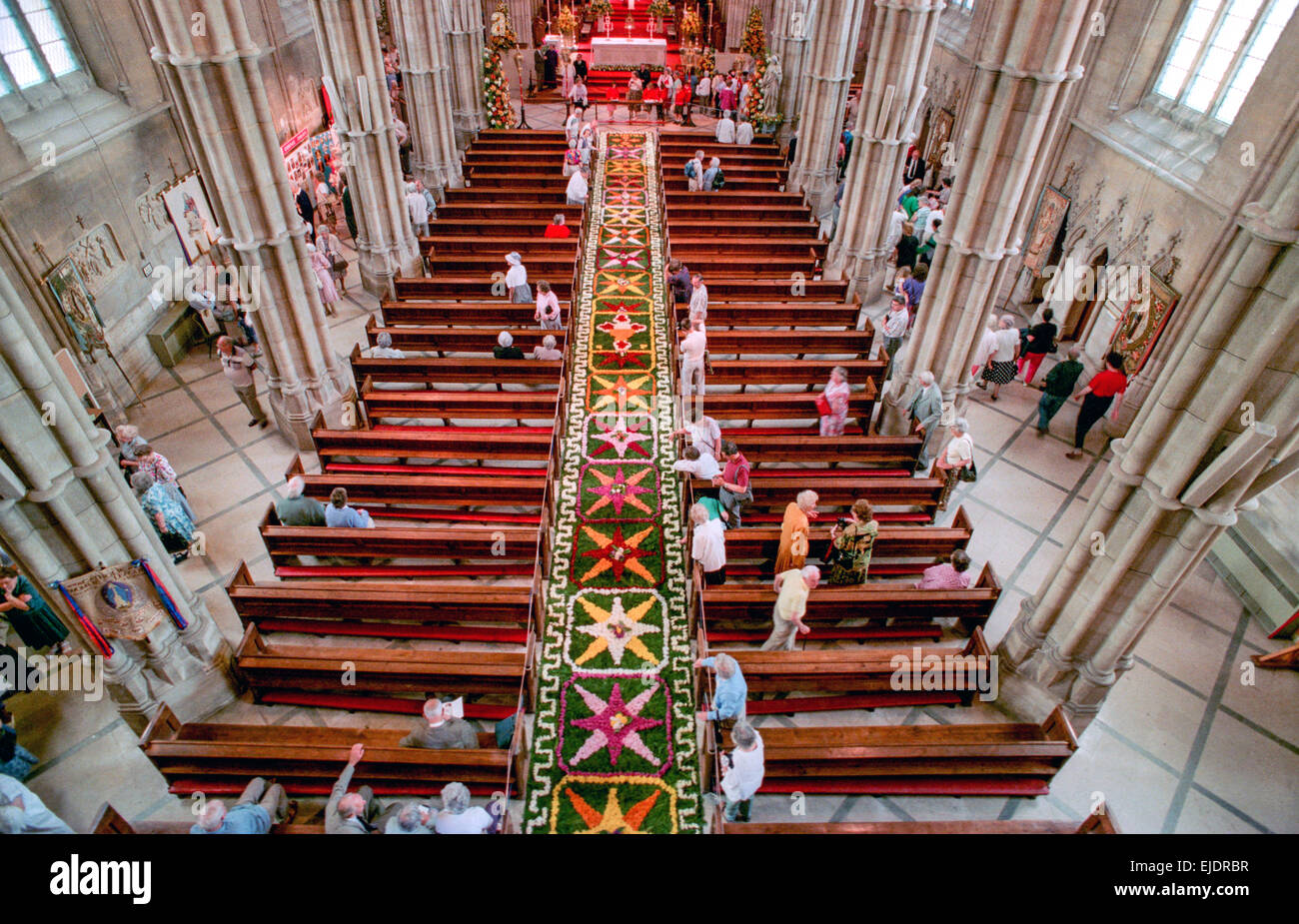 A carpet of flowers in Arundel Cathedral, laid out for the annual