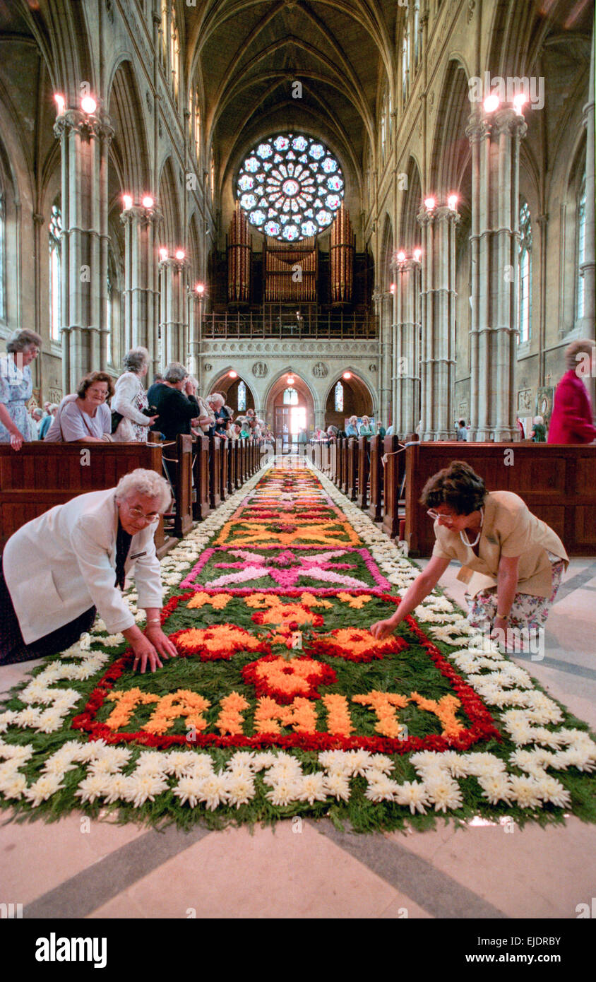 A carpet of flowers in Arundel Cathedral, laid out for the annual
