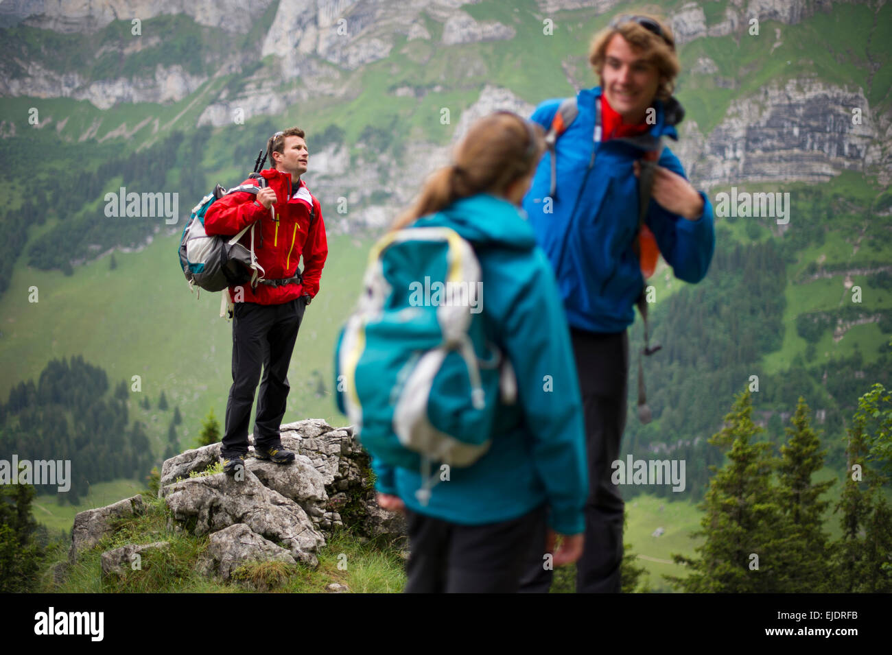 Hikers, Appenzellerland, Switzerland. Stock Photo