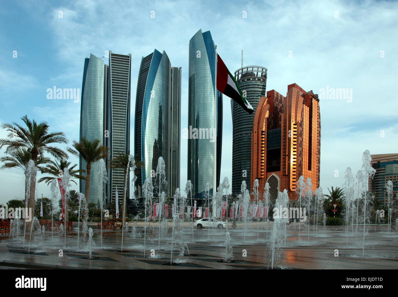 Abu Dhabi skyline seen from the Emirates Palace Hotel. Stock Photo