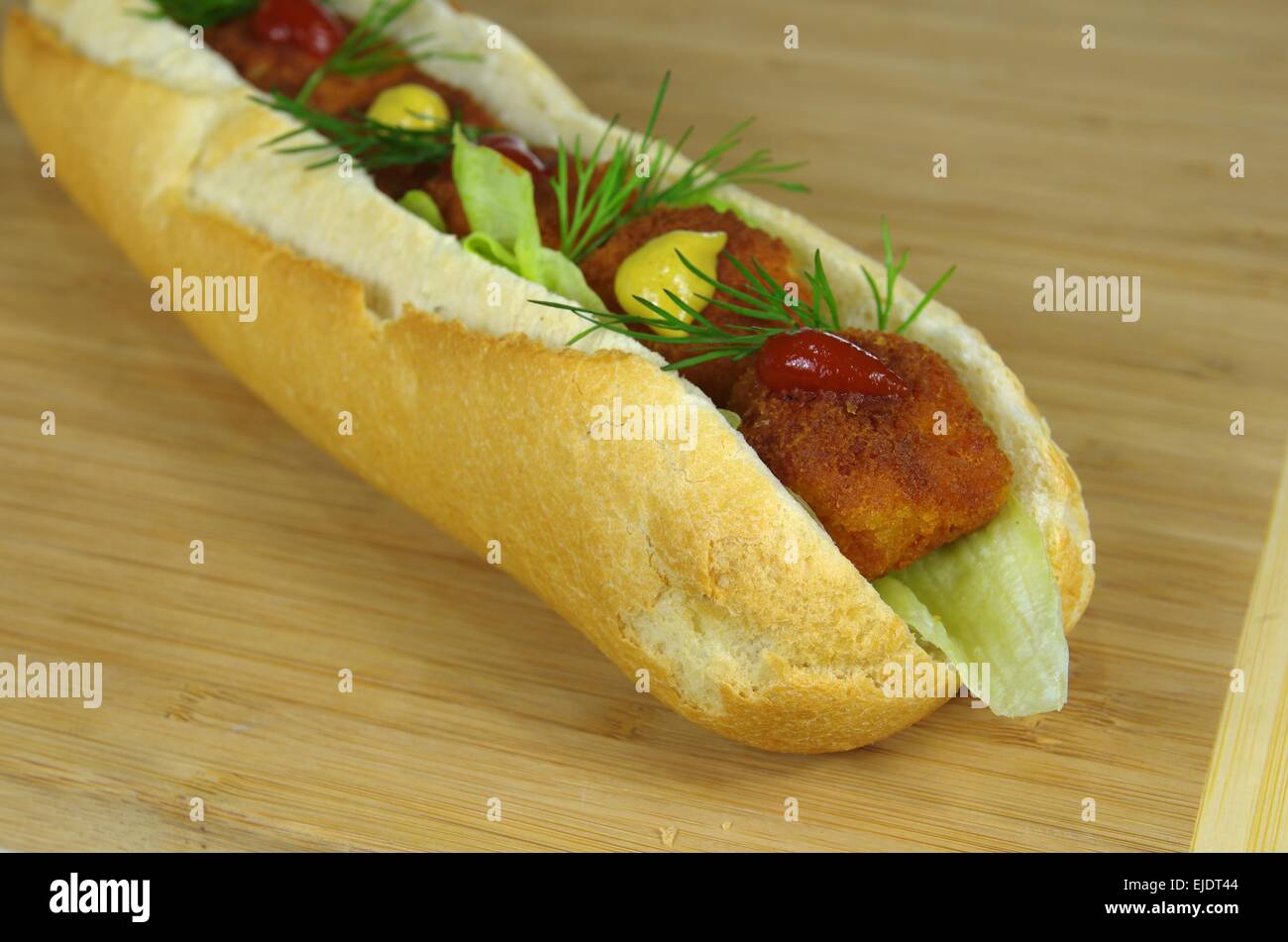 appetizing sandwich with meat and lettuce Stock Photo