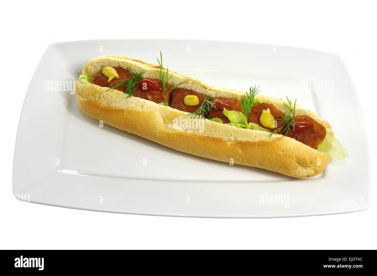 appetizing sandwich with meat and lettuce on plate Stock Photo