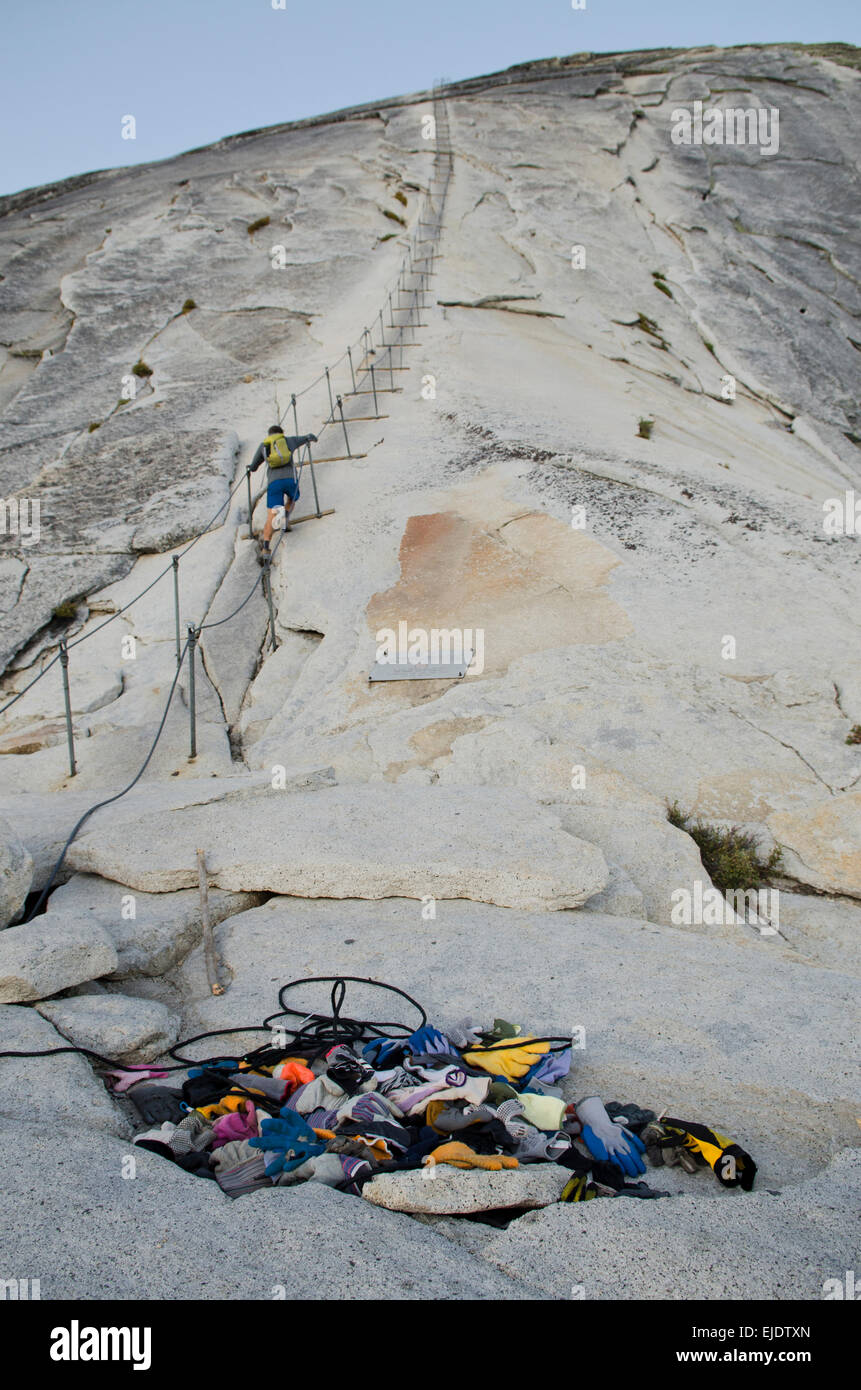 A pile of gloves left over from summer hikers lay at the start of the