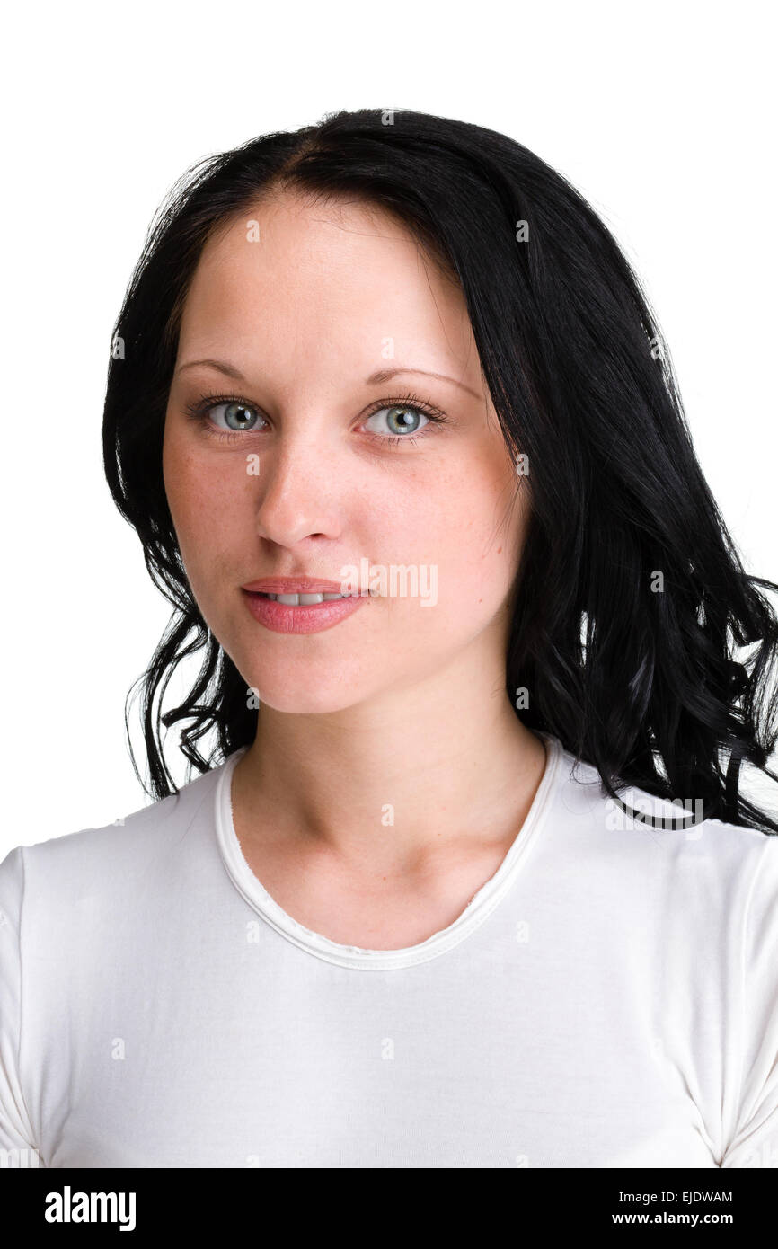 Young woman portrait Isolated on white Stock Photo - Alamy