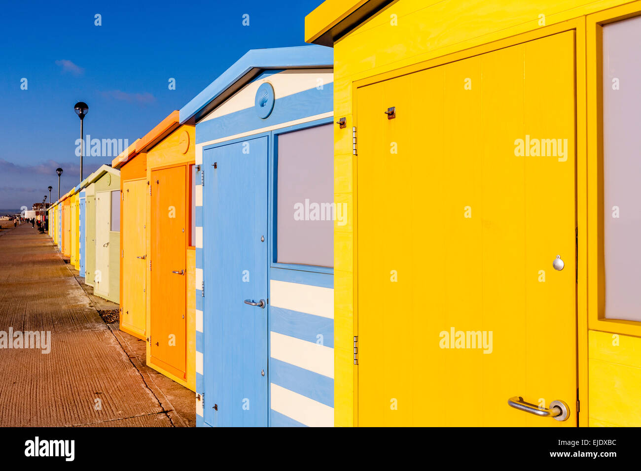 Colourful Beach Huts, Seaford, Sussex, UK Stock Photo