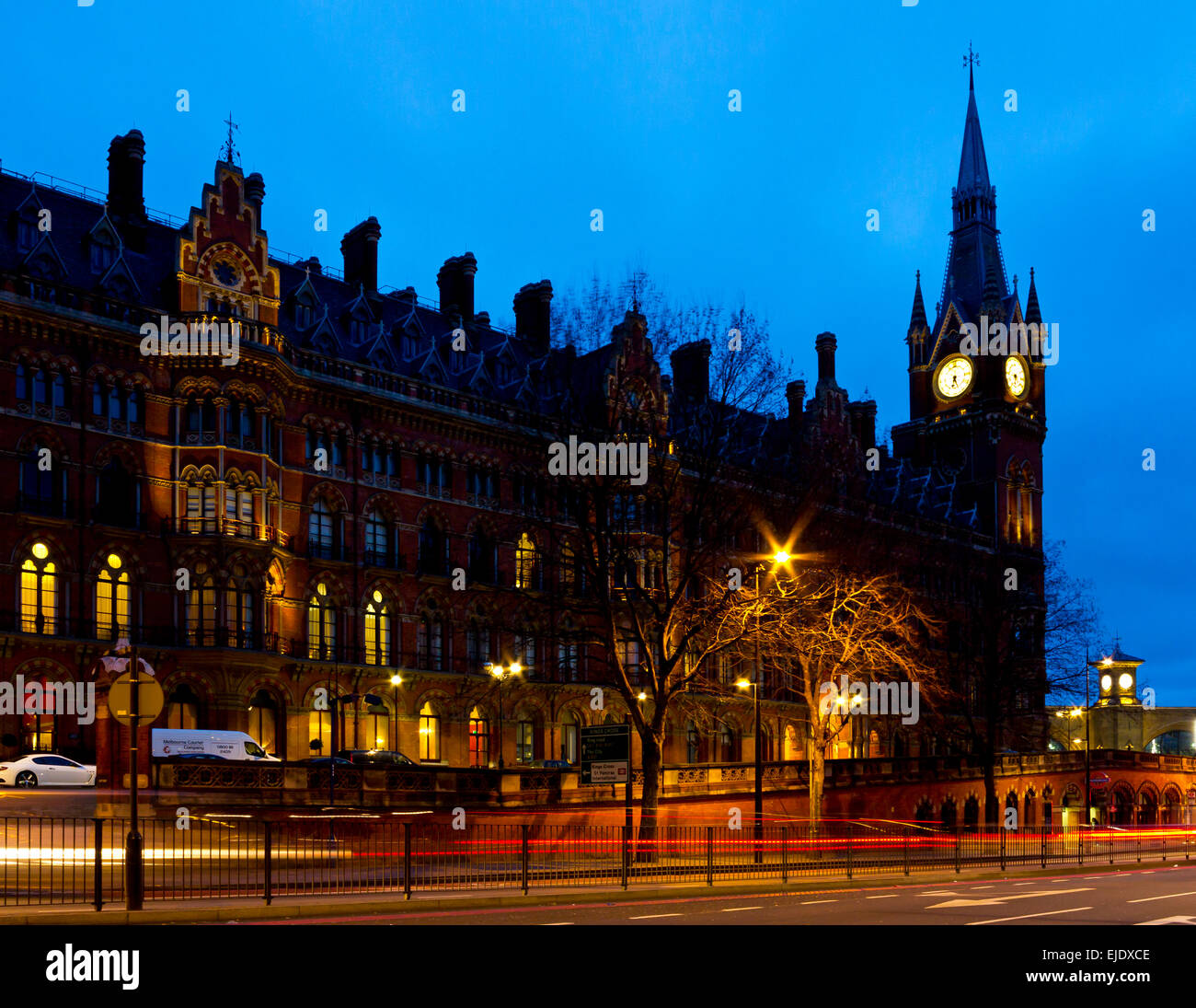 St Pancras Station and hotel in London England UK at dawn opened in 1868 as the southern terminus of the Midland Railway Stock Photo