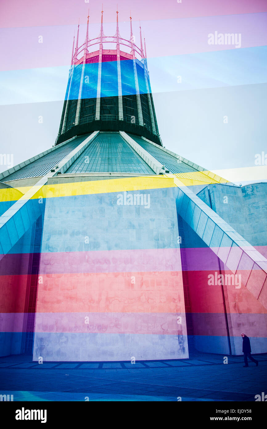 Stained glass window of Liverpool's Metropolitan cathedral Stock Photo