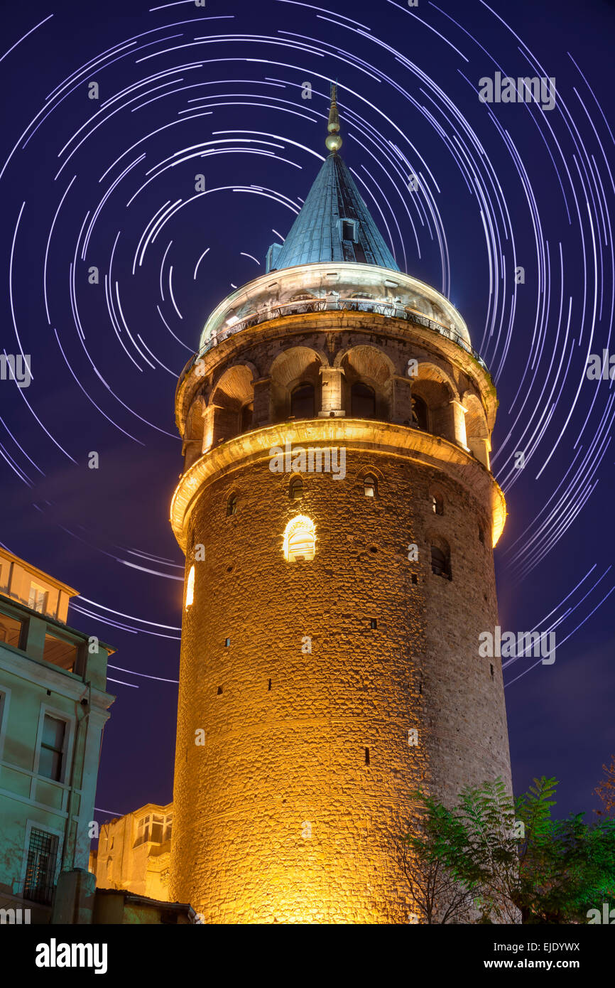 Galata and star trails Stock Photo