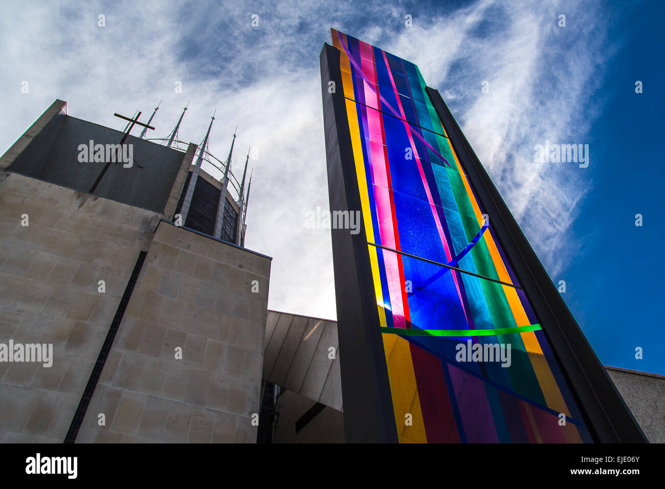 Backlit stained glass window on Liverpool's Metropolitan cathedral